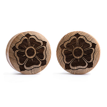 Old School Flower Plug / Gauge - Teak Wood | Convex Double Flare