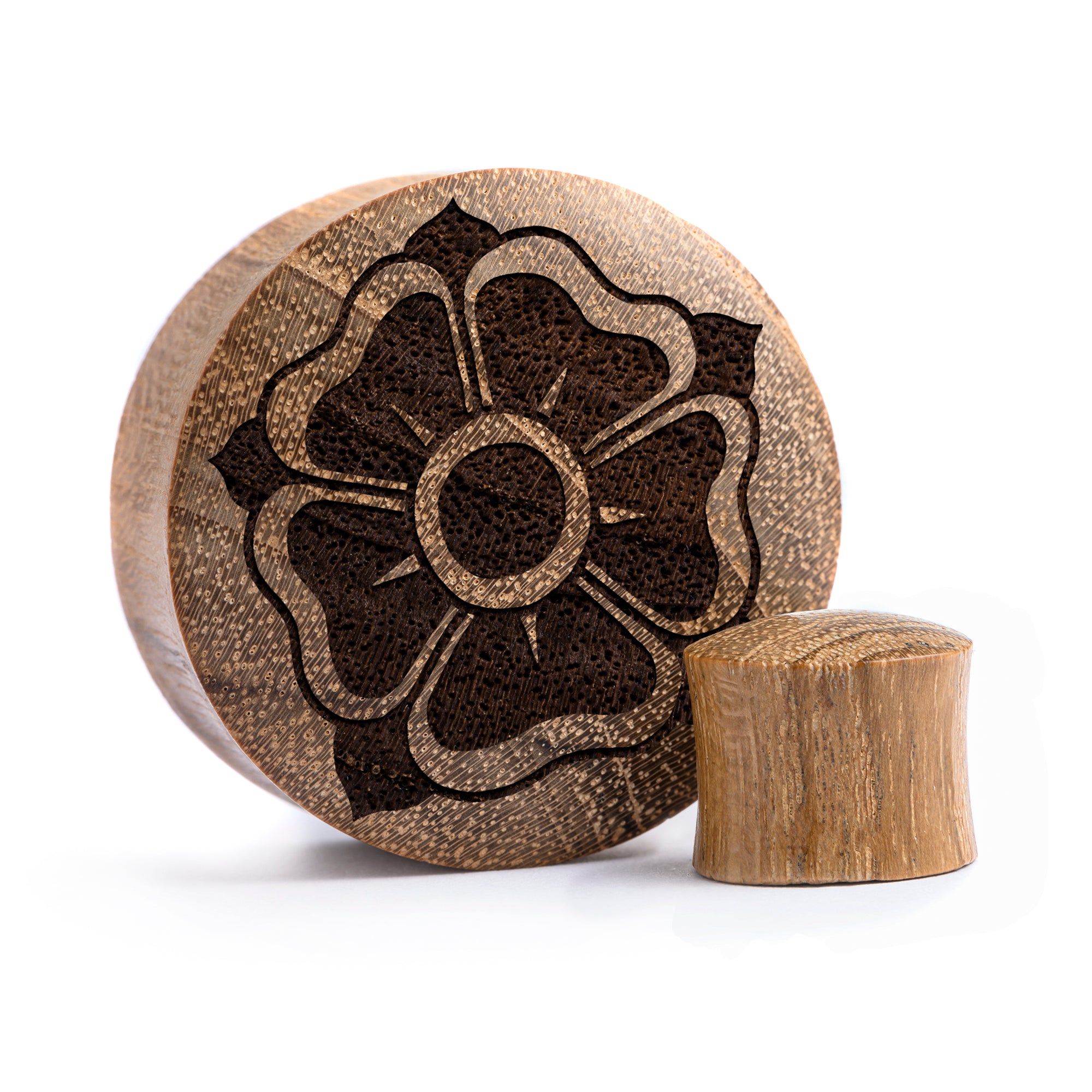 Alte Schule Blumenplug / gauge - Teakholz | Konvexe Doppelaufgeweitet