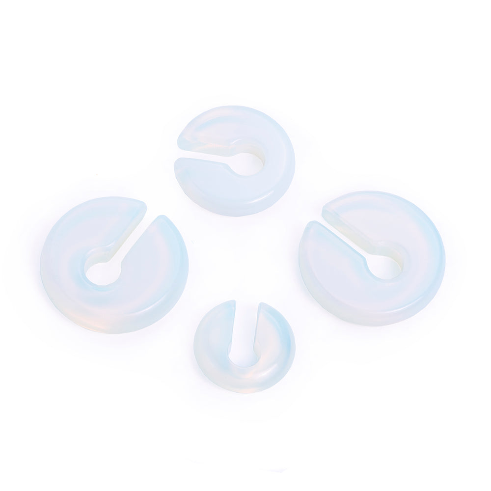 Opalite Glass - Circular Keyhole Ear Weights (Pair) - Pair of Glass / Stone Ear Weights
