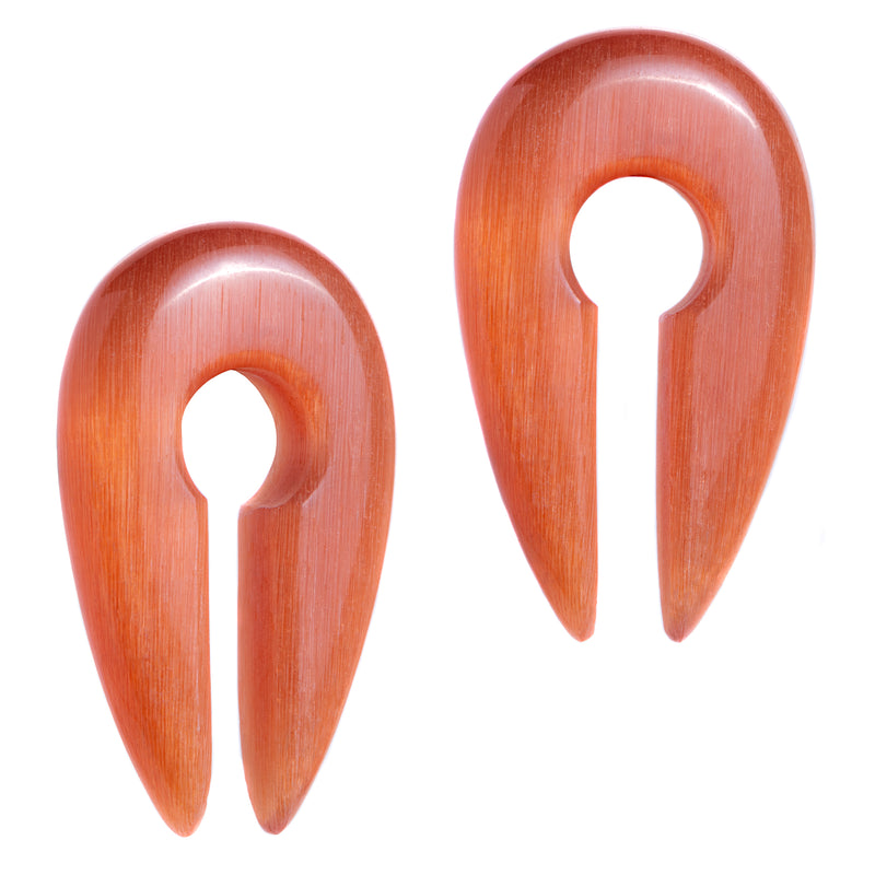 Poids d'oreille en verre œil de chat orange, pince et trou de serrure - paire