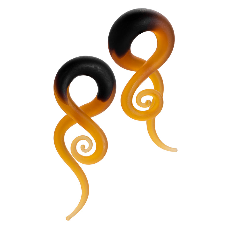 Pendants d'oreille spirale en verre orange & noir - Paire