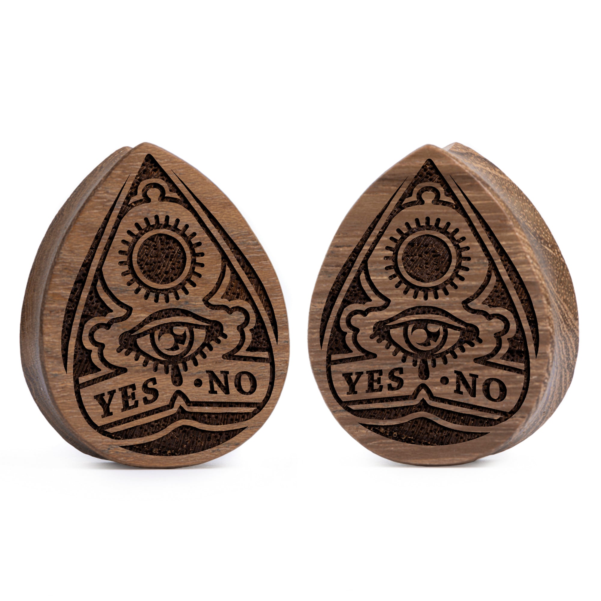 Ouija Planchette Plug / Gauge - Teardrop Teak Wood | Flat Faced Double Flare