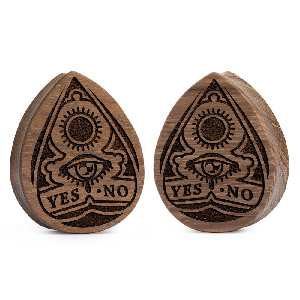Ouija Planchette Plug / Gauge - Teakel Teakholz | Doppelaufgeweitet mit flachem Gesicht