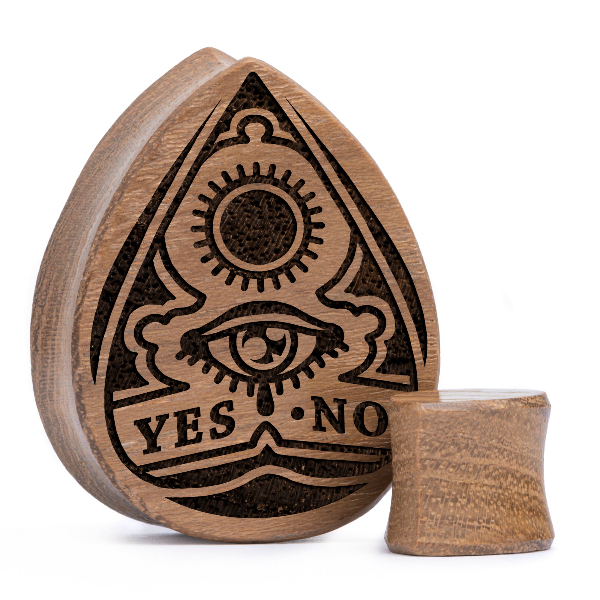 Ouija Planchette Plug / Gauge - Teardrop Teak Wood | Flat Faced Double Flare
