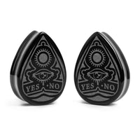 Planchette Ouija Plug / jauge - Goutte en verre noir | Double flare à face plate