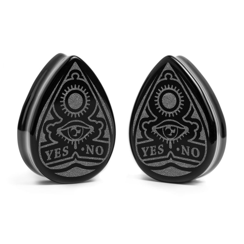 Planchette Ouija Plug / jauge - Goutte en verre noir | Double flare à face plate