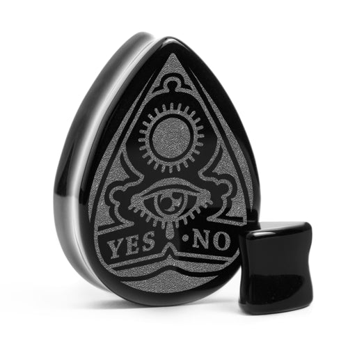 Ouija Planchette Plug / Gauge - Teardrop Black Glass | Flat Faced Double Flare