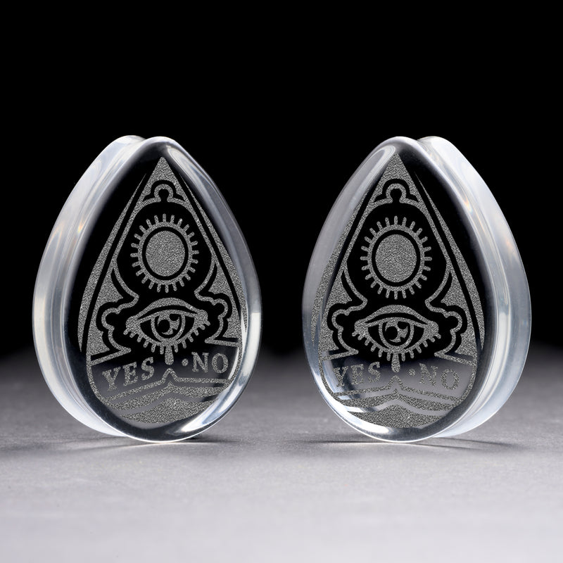 Plug / Gauge de planchette Ouija - Verre transparent en forme de goutte | Double flare à face plate