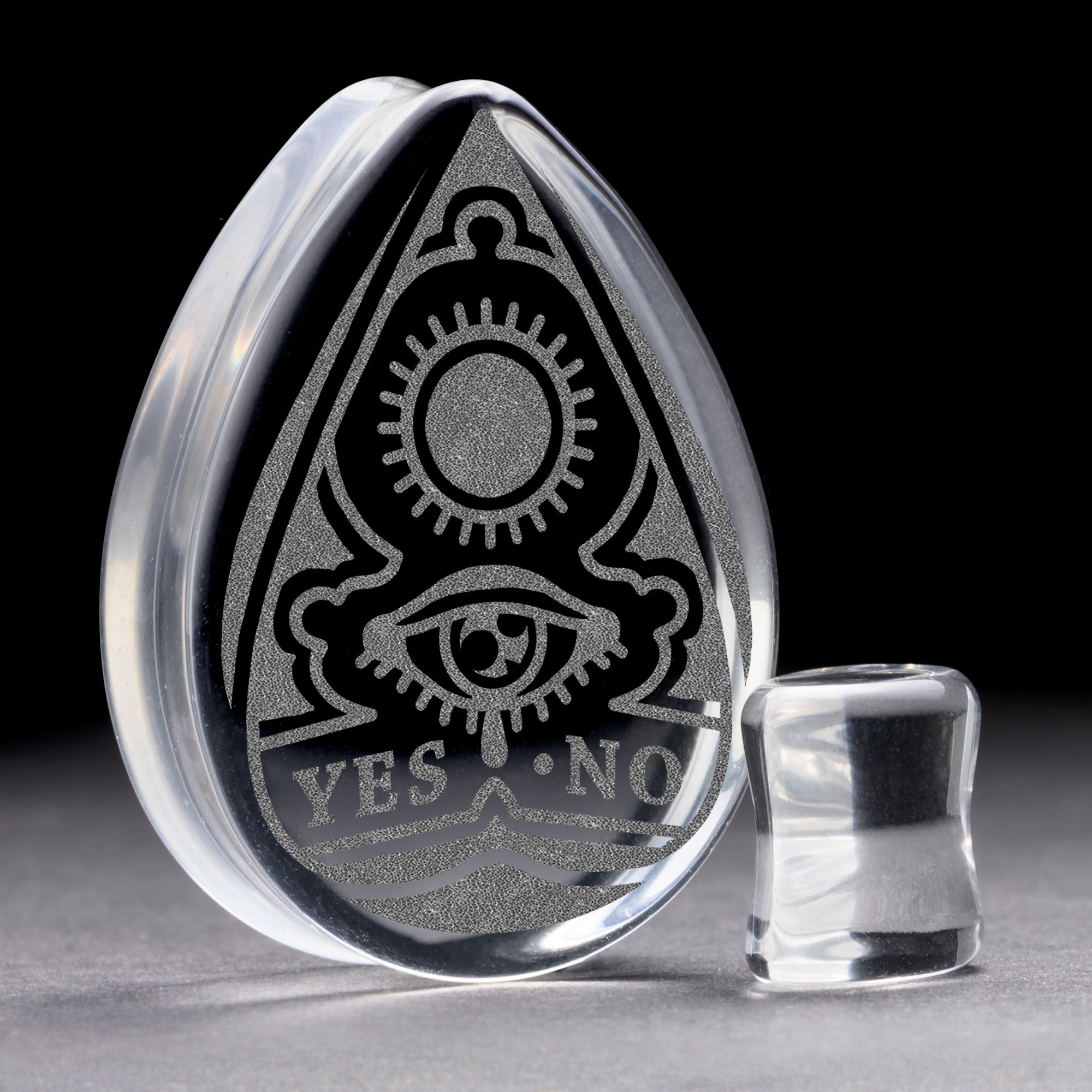 Ouija Planchette Plug / Gauge - Teardrop Clear Glass | Flat Faced Double Flare