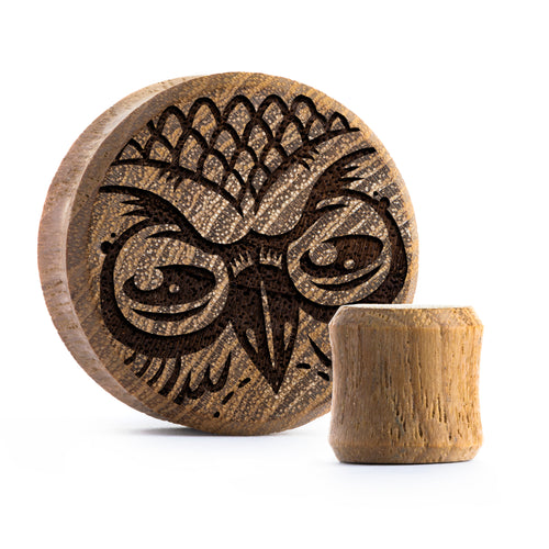 Owl Plug / Gauge - Teak Wood | Flat Faced Double Flare