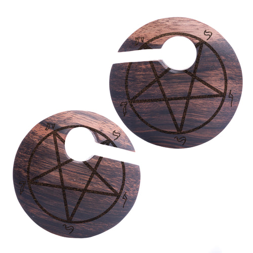 Pentagram - Ebony Offset Keyhole Wooden Ear Weights (Pair)