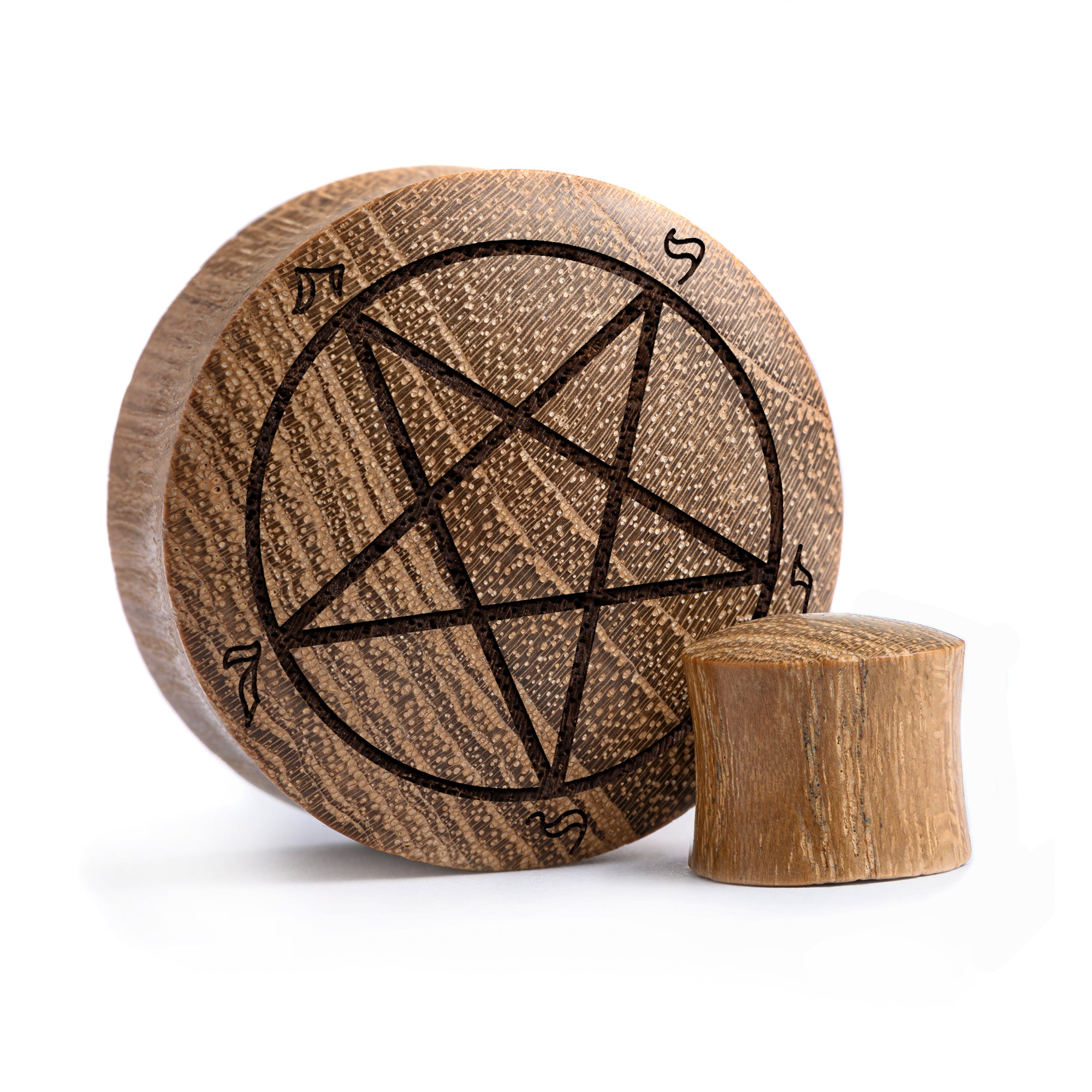 Pentagram Plug / Gauge - Teak Wood | Convex Double Flare - Lasered To Order In House At Custom Plugs HQ