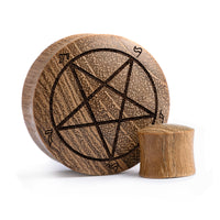 Pentagram Plug / Gauge - Teak Wood | Convex Double Flare - Lasered To Order In House At Custom Plugs HQ