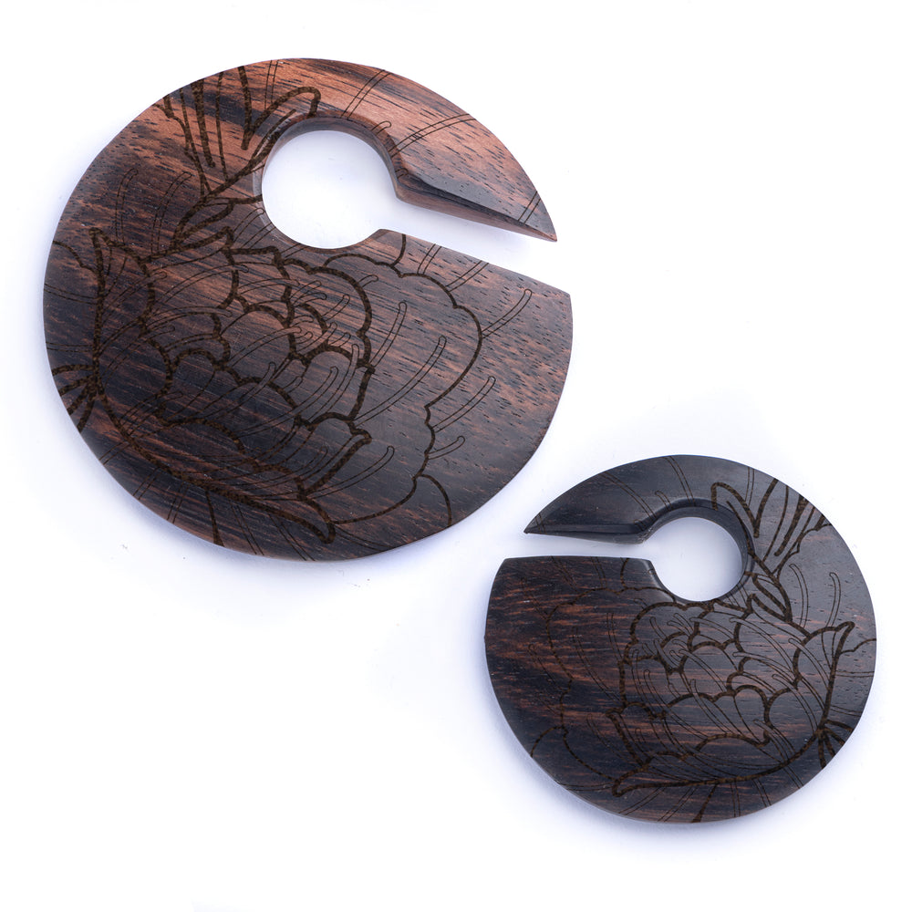 Pfingstrose - Ebony Offset Schlüsselloch -Holzohrgewichte (Paar)