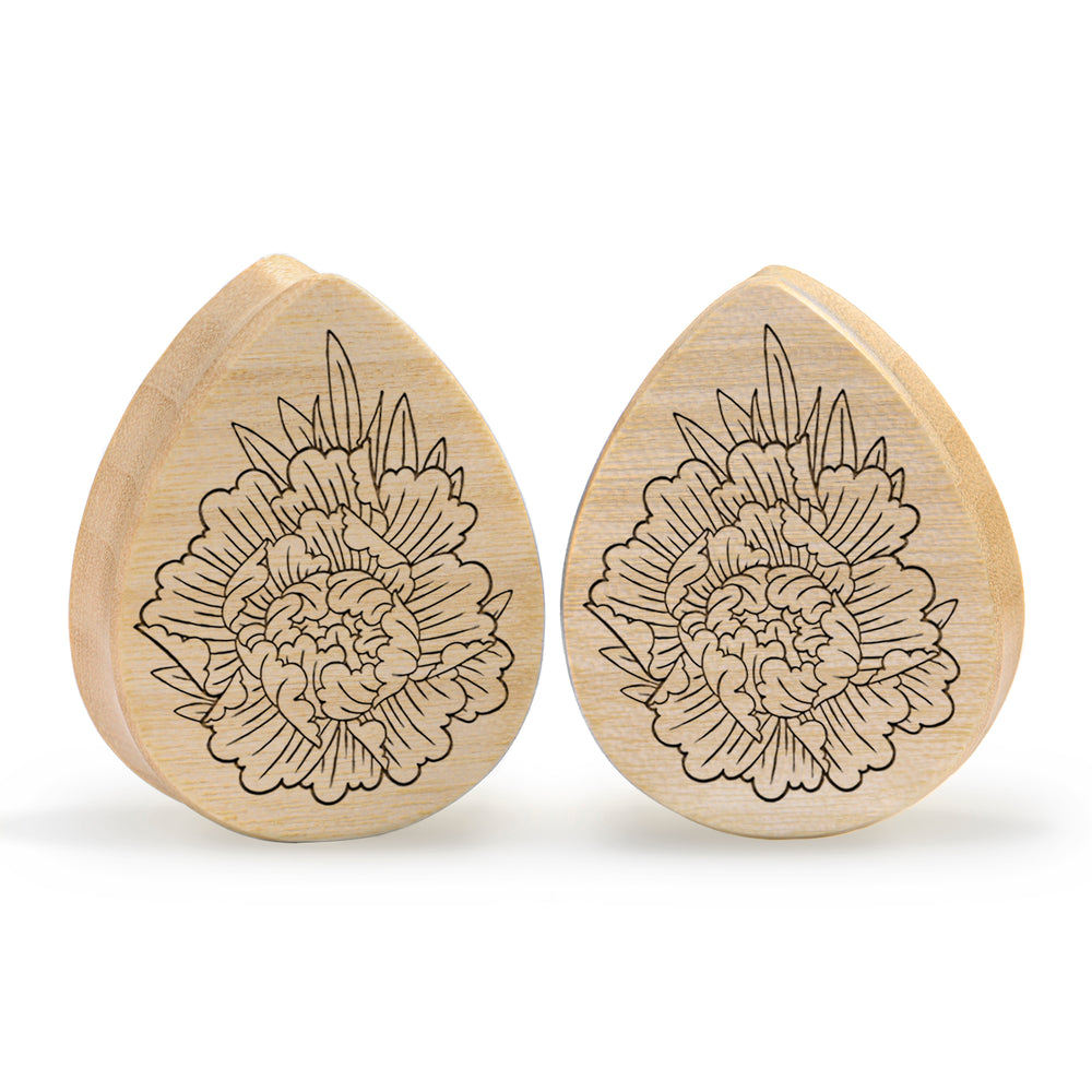 Peony Plug / Gauge - Teardrop Crocodile Wood | Flat Faced Double Flare - Lasered To Order In House At Custom Plugs HQ