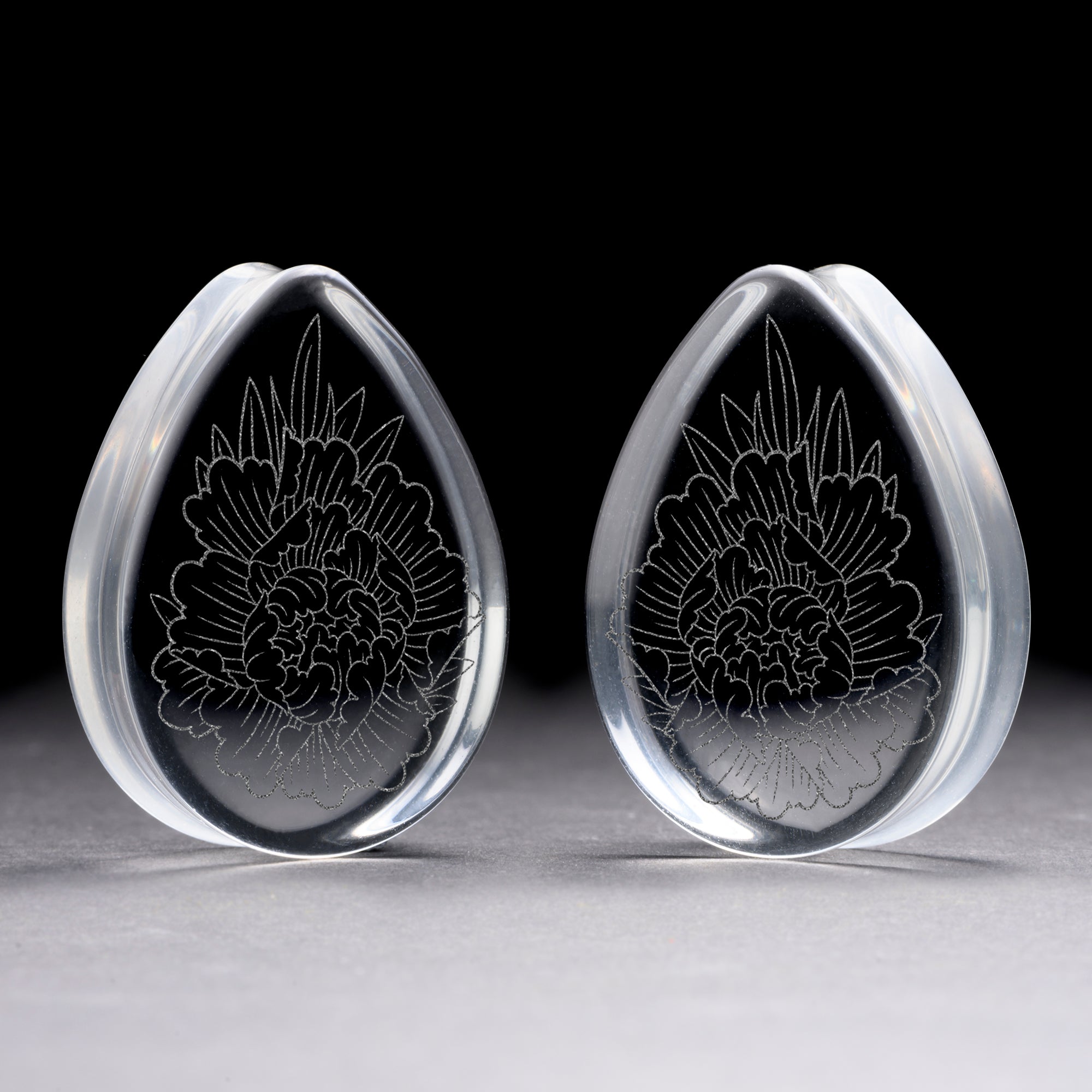 Peony Plug / Gauge - Teardrop Clear Glass | Flat Faced Double Flare