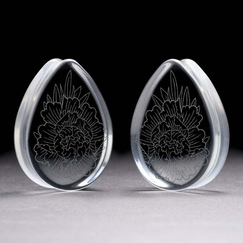 Plug Peony / Gauge - Goutte en verre transparent | Double évasement à face plate