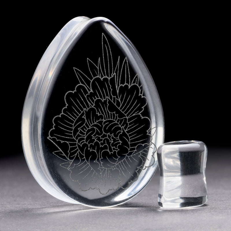 Plug Peony / Gauge - Goutte en verre transparent | Double évasement à face plate