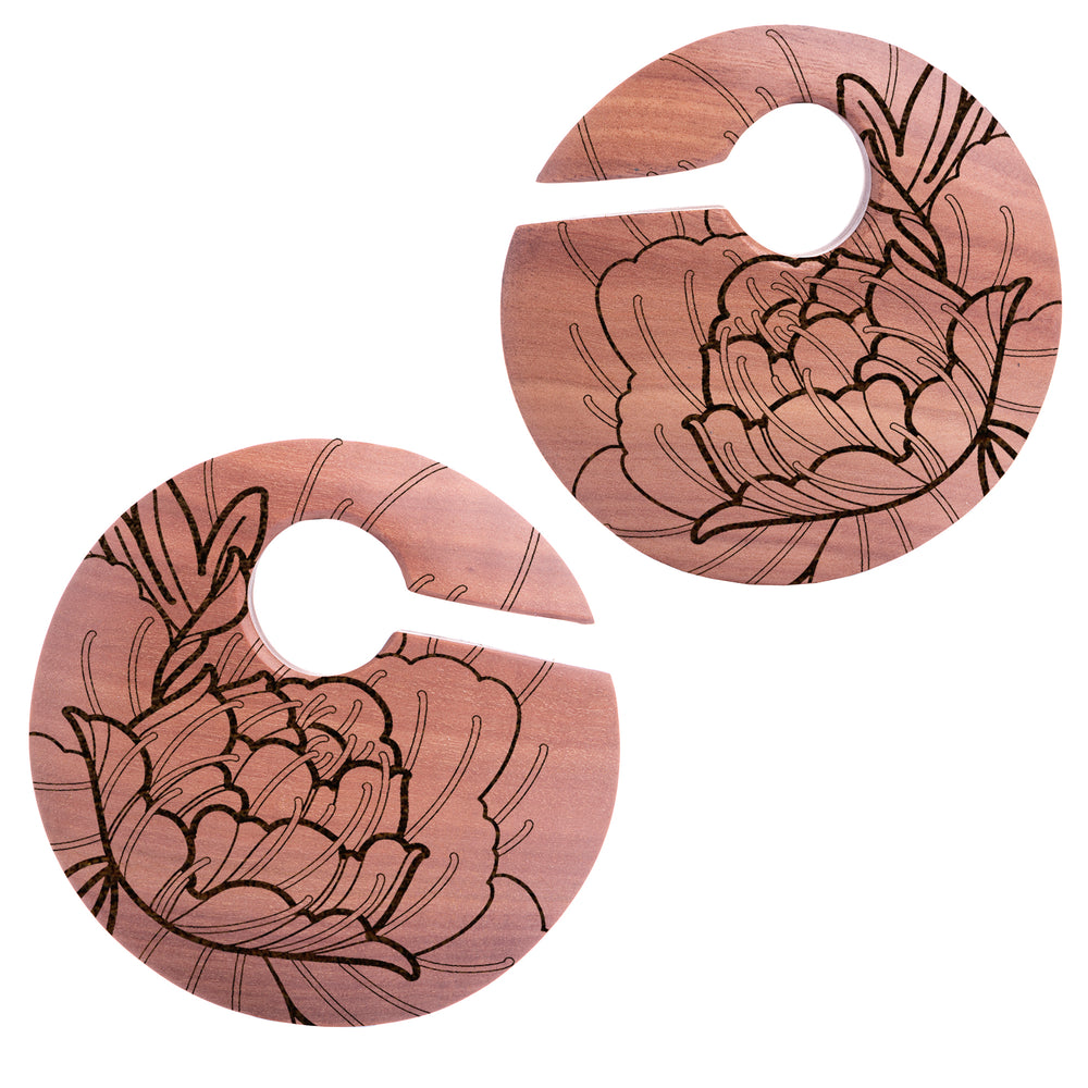 Peony - Saba Offset Keyhole Wooden Ear Weights (Pair) - Lasered To Order In House At Custom Plugs HQ