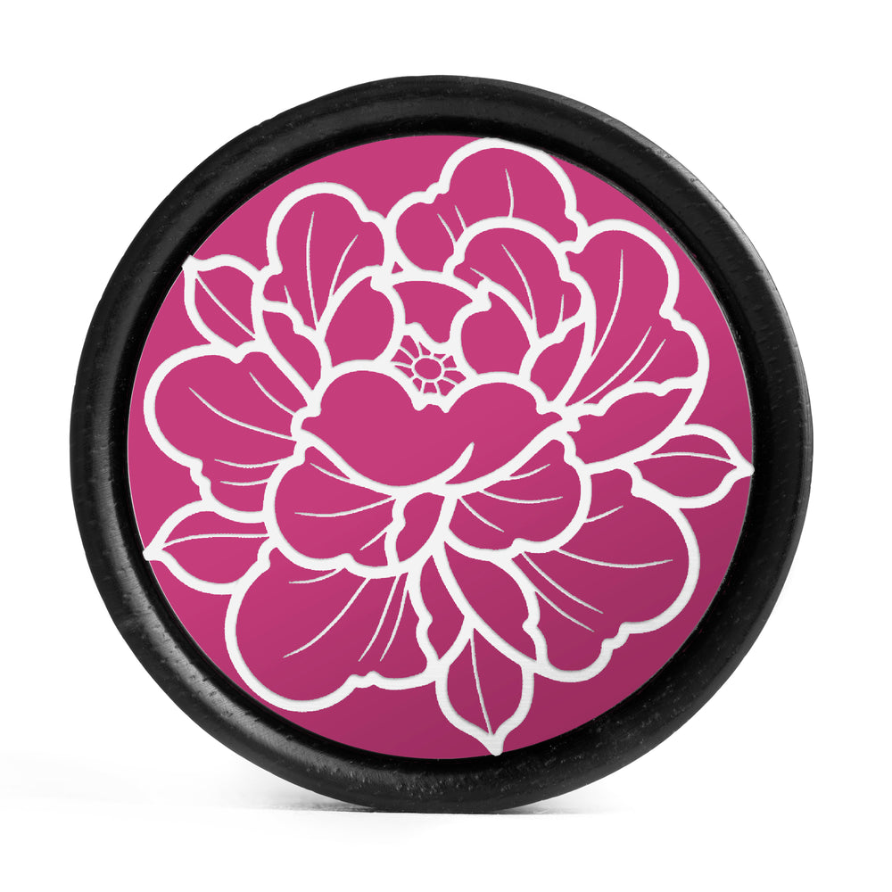 Pfingstrose Plug/Messgerät – Rosa und weiße Einlage aus Ebenholz | Konvexe Doppelflare