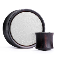 Plug / Gauge Pivoine - Bois d'ébène incrusté argent | Convexe double évasé