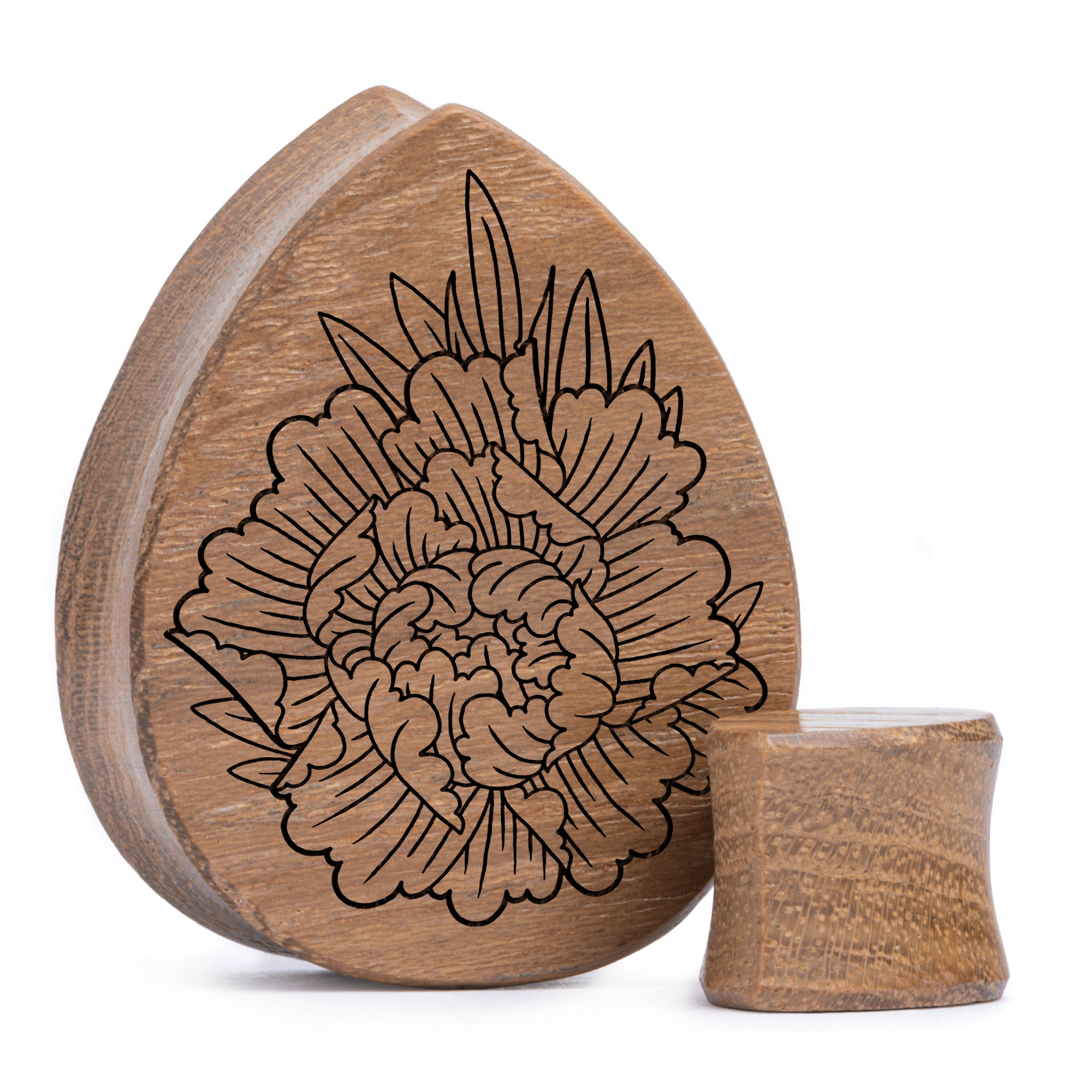 Peony Plug / Gauge - Teardrop Teak Wood | Flat Faced Double Flare