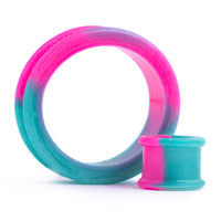 Tunnel d'oreille en silicone effet marbre rose & vert