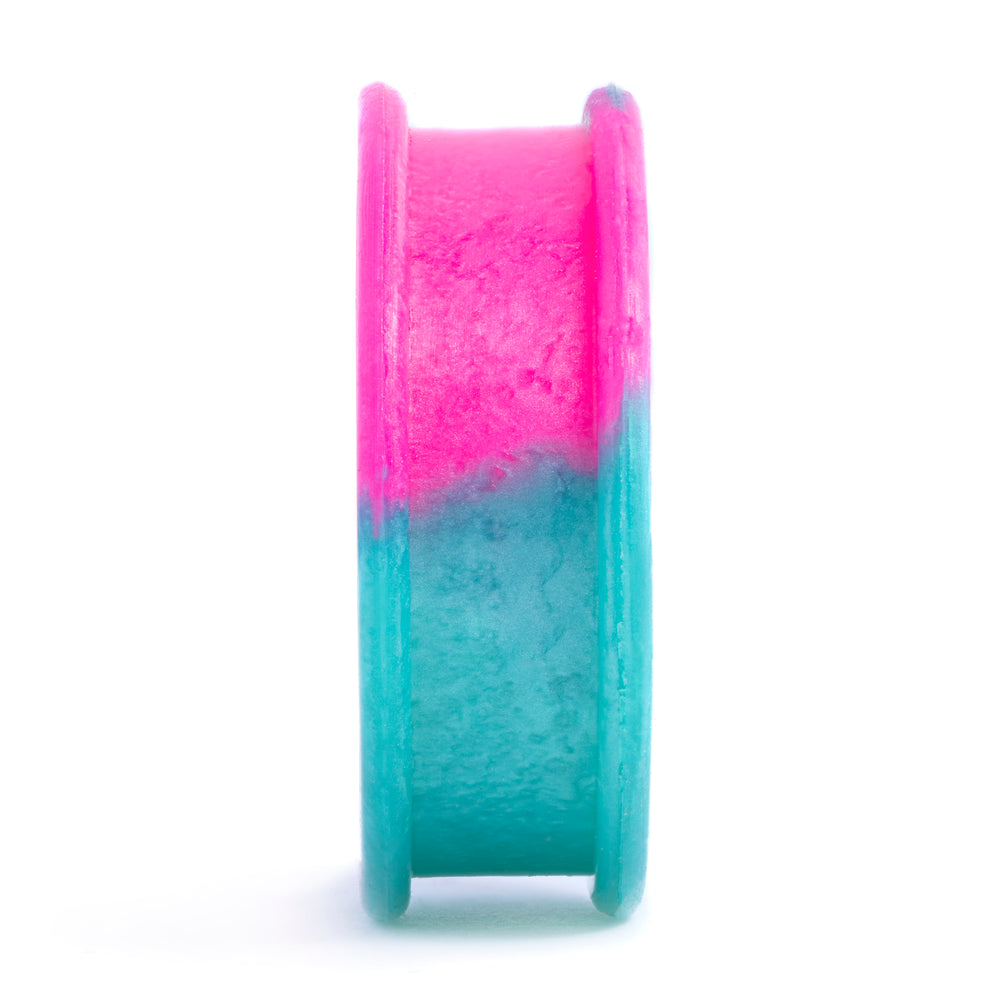 Marble Pink & Green Silicone Ear Tunnel - Flat Flare Two-Tone Silicone Ear Plugs / Gauges in 00g, 0g, 2g, 4g and more.