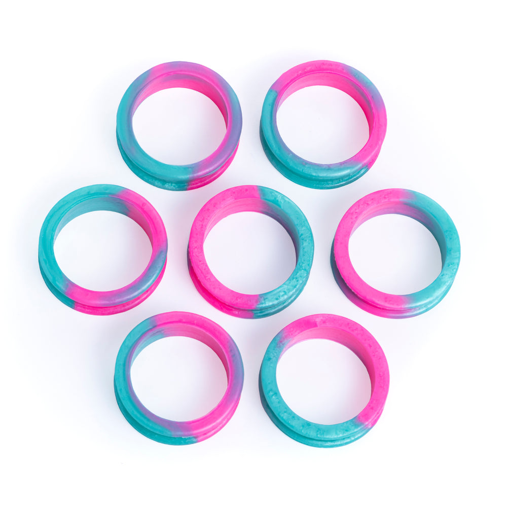 Marble Pink & Green Silicone Ear Tunnel - Flat Flare Two-Tone Silicone Ear Plugs / Gauges in 00g, 0g, 2g, 4g and more.