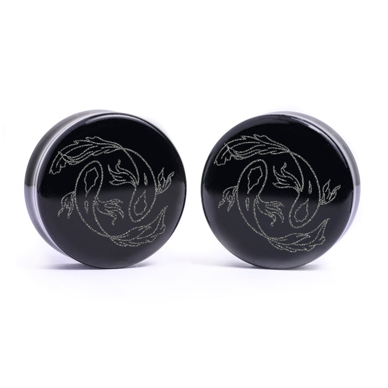 Plug / Gauge Pisces zodiaque - Verre noir | Face plate double évasé