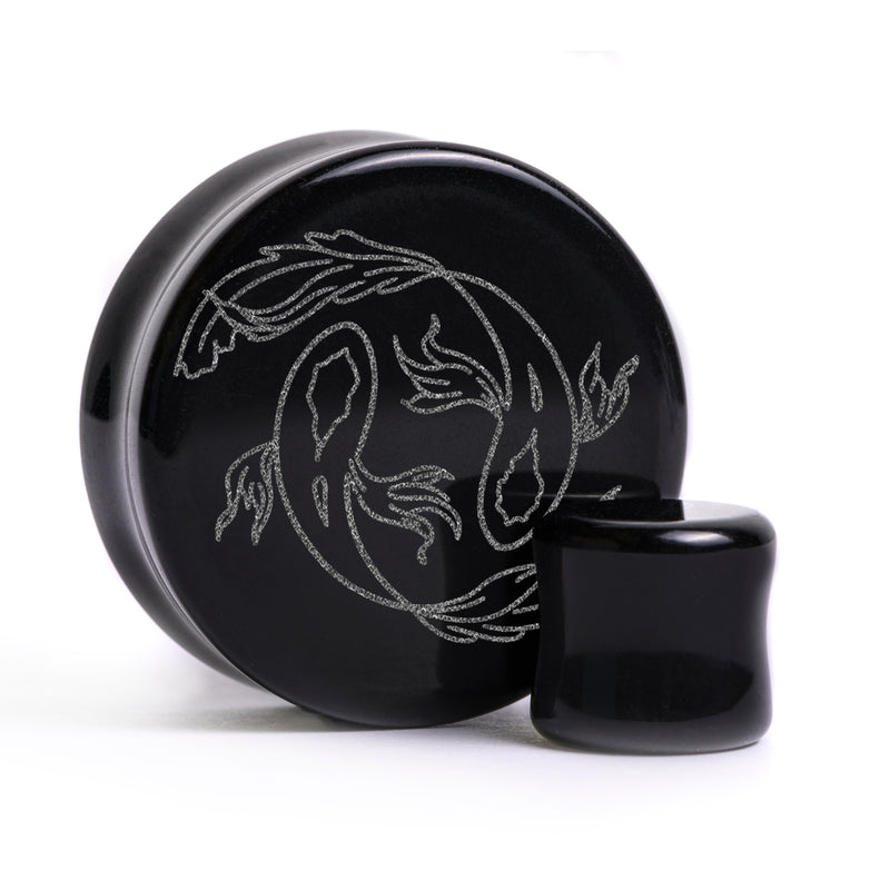 Plug / Gauge Pisces zodiaque - Verre noir | Face plate double évasé