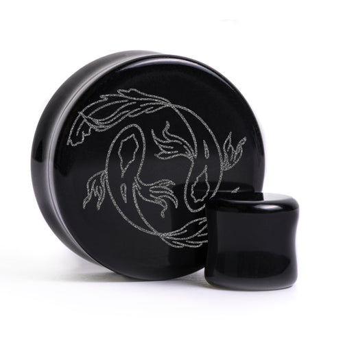 Pisces Zodiac Plug / Gauge - Schwarzes Glas | Doppelaufgeweitet mit flachem Gesicht