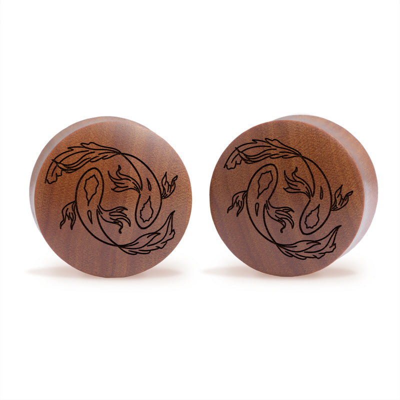 Plug / Gauge Pisces zodiaque - Bois de Saba | Convexe double évasé