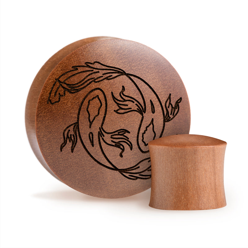 Plug / Gauge Pisces zodiaque - Bois de Saba | Convexe double évasé