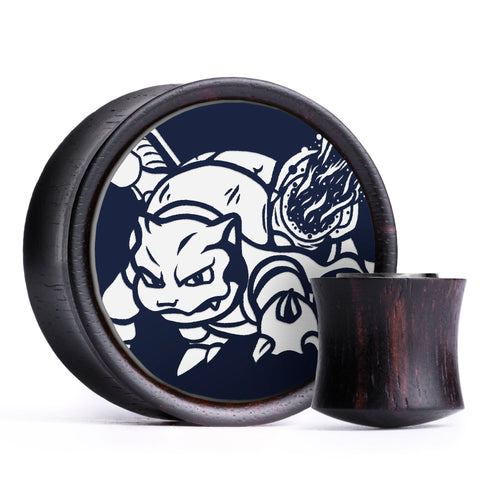 Blastoise Plug / Gauge - Blue & White Inlay Ebony Wood | Convex Double Flare