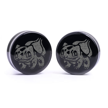 Mewtwo Plug / Gauge - Burgundy & White Inlay Ebony Wood | Convex Double Flare