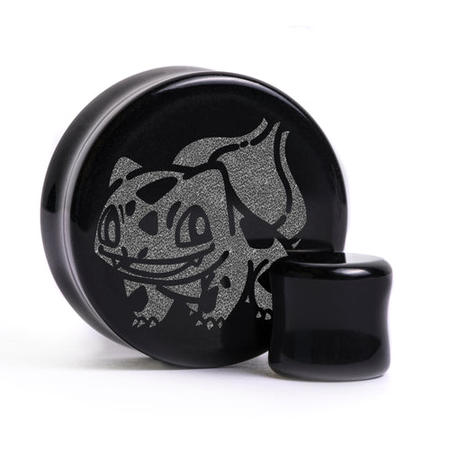 Bulbasaur Plug / Gauge - Black Glass | Flat Faced Double Flare