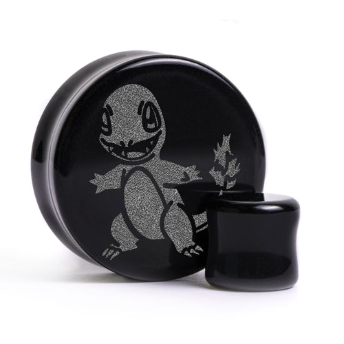 Charmander Plug / Gauge - Black Glass | Flat Faced Double Flare