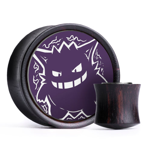 Gengar Plug / Gauge - Purple & White Inlay Ebony Wood | Convex Double Flare