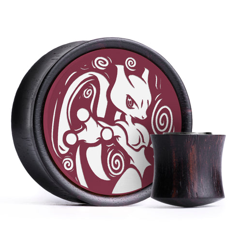 Mewtwo Plug / Gauge - Burgundy & White Inlay Ebony Wood | Convex Double Flare