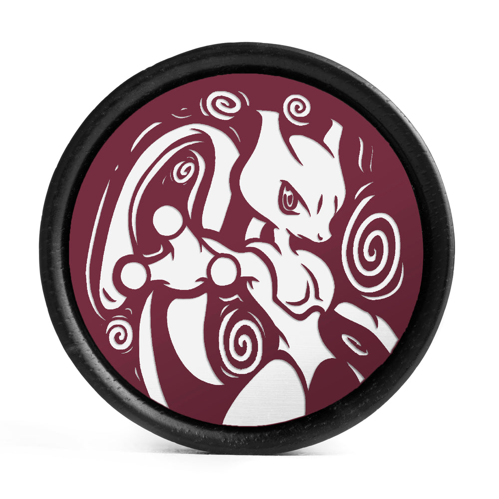 Mewtwo Plug / Gauge - Burgundy & White Inlay Ebony Wood | Convex Double Flare - Lasered To Order In House At Custom Plugs HQ