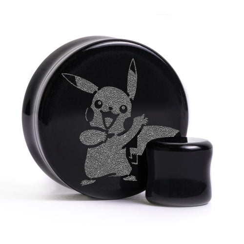 Pikachu Plug / Gauge - Black Glass | Flat Faced Double Flare