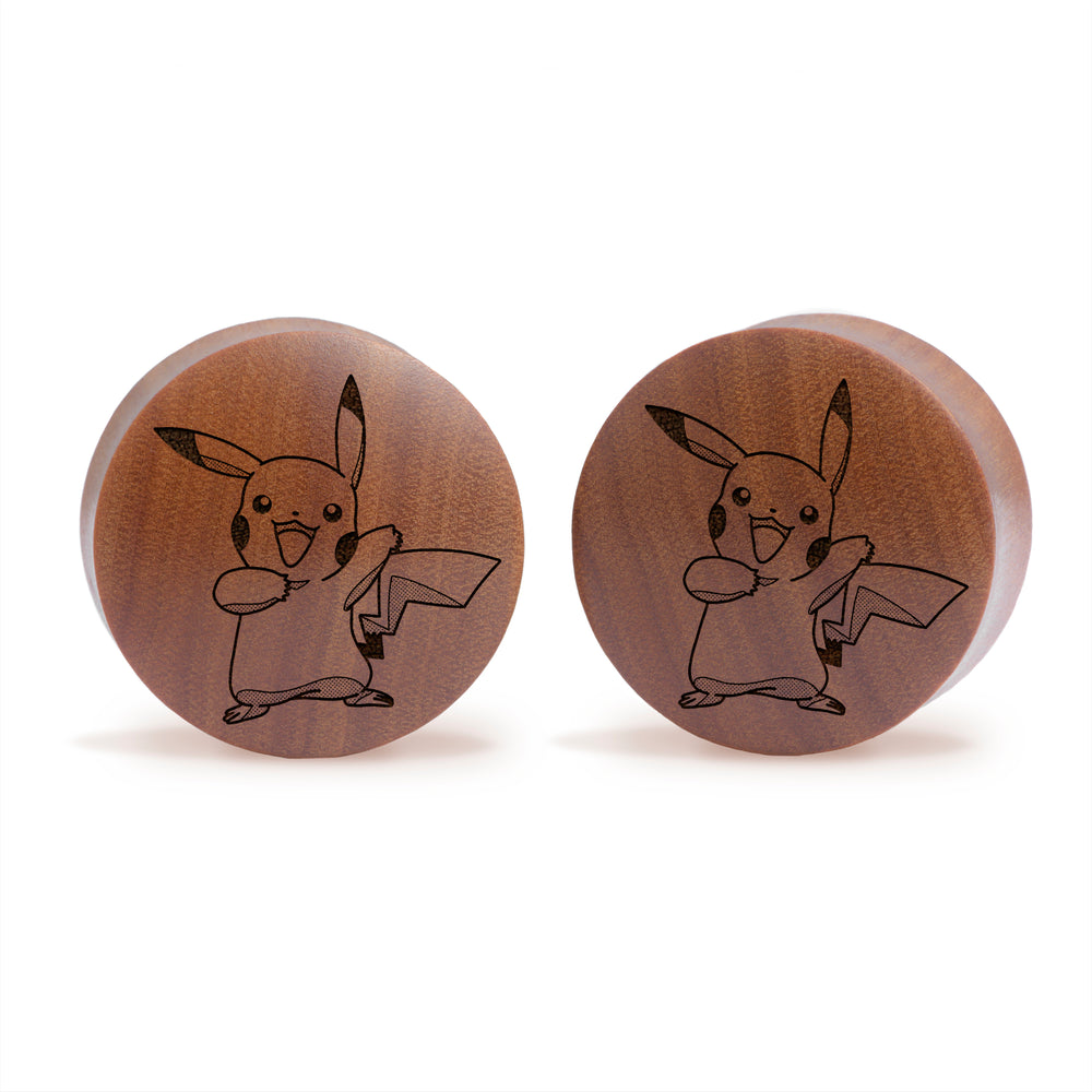 Pikachu / Gauge - Saba Wood | Convex Double Flare - Lasered To Order In House At Custom Plugs HQ