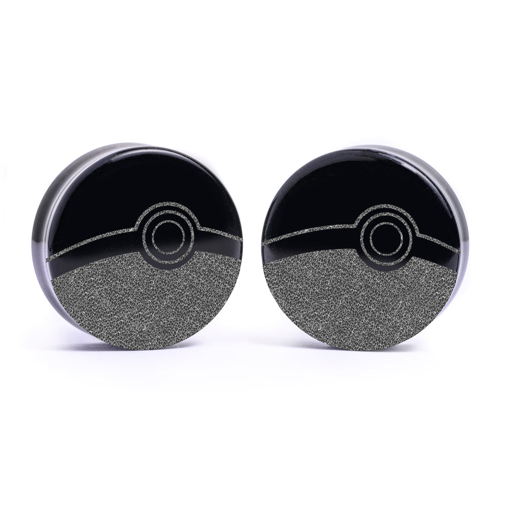 Pokeball Plug / Gauge - Black Glass | Flat Faced Double Flare - Lasered To Order In House At Custom Plugs HQ