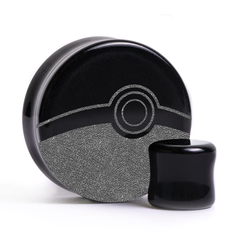 Pokeball Plug / Gauge - Black Glass | Flat Faced Double Flare