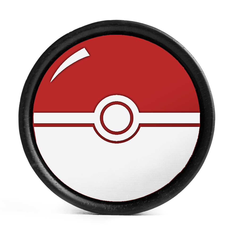 Pokeball Plug / Gauge - White & Red Inlay Ebony Wood | Convex Double Flare - Lasered To Order In House At Custom Plugs HQ