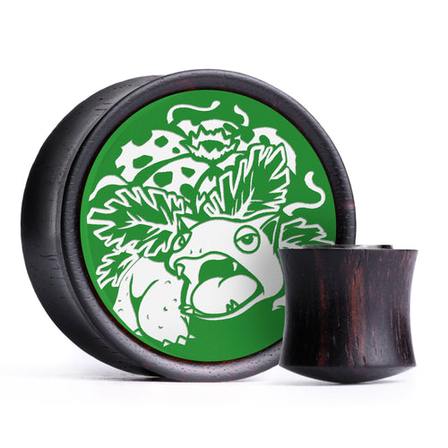 Venusaur Plug / Gauge - Green & White Inlay Ebony Wood | Convex Double Flare