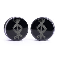 Plug / Gauge Rune de protection viking - Verre noir | Face plate double évasé