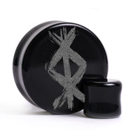 Plug / Gauge Rune de protection viking - Verre noir | Face plate double évasé