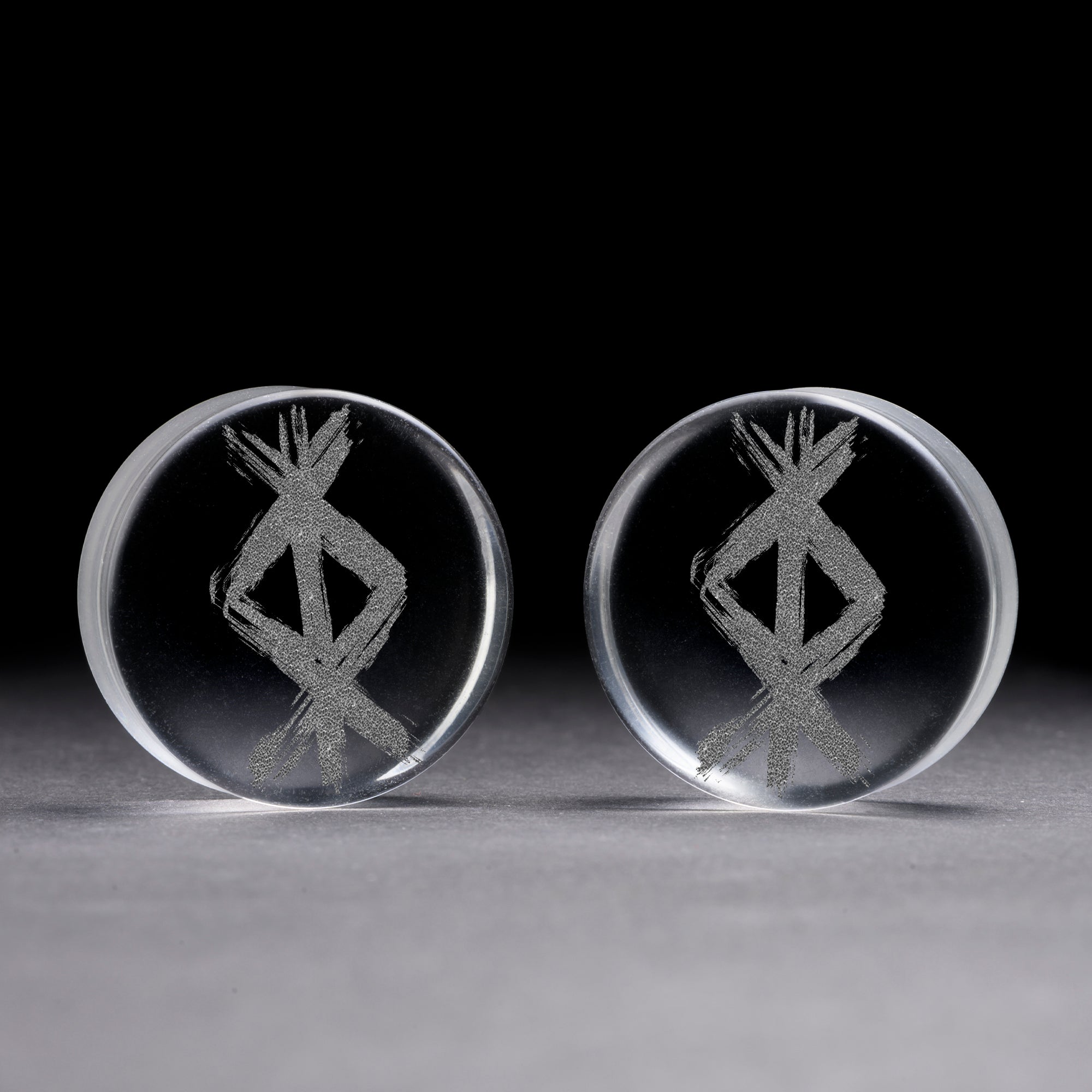 Plug / Gauge Rune de protection viking - Verre transparent | Face plate double évasé